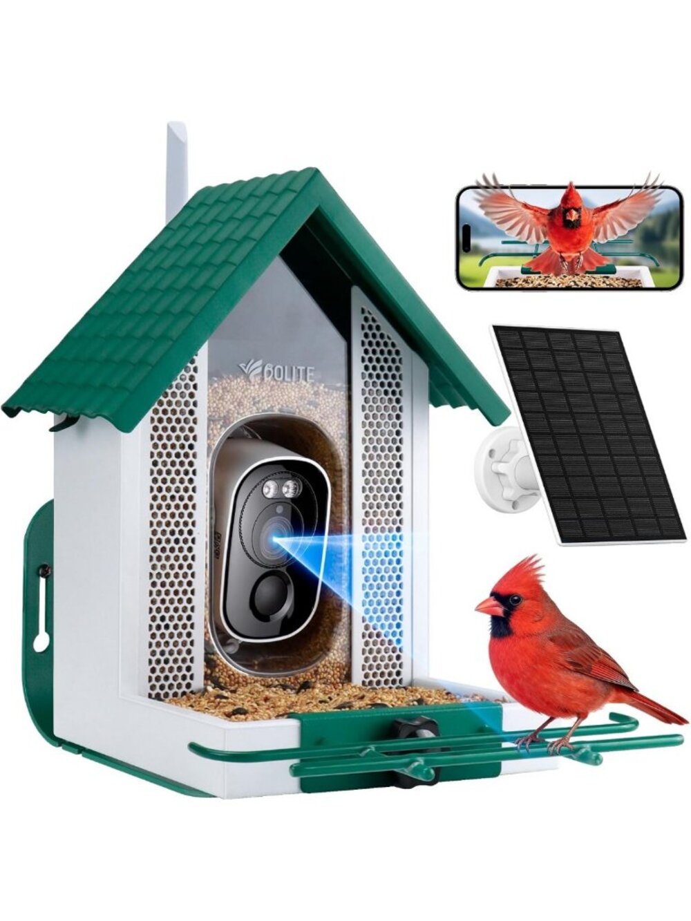 Smart Bird Feeder with Camera 2.5K HD, Birdhouse for Outdoors, Green
